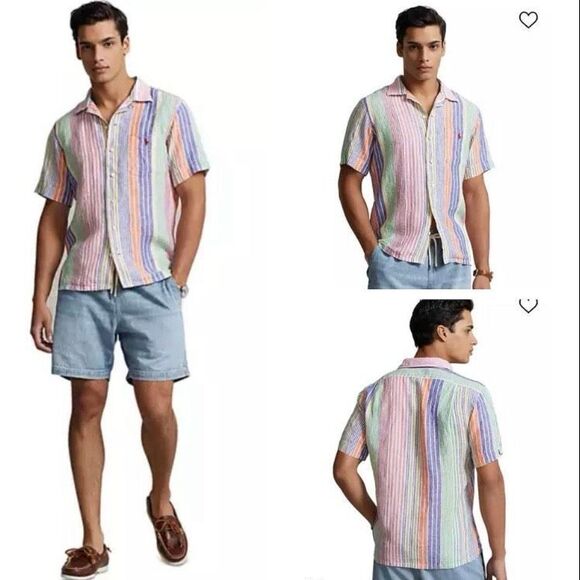 Polo Ralph Lauren Men’s XXL Classic Fit 100% Linen Candy Stripe Button Shirt - Picture 3 of 7